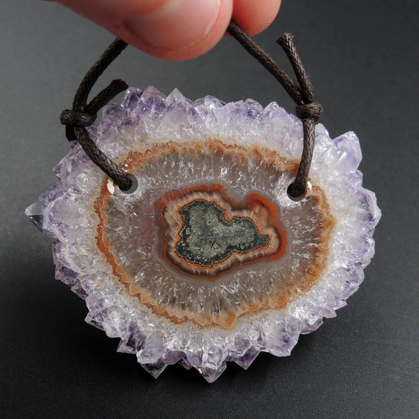 Amethyst Stalactite Flower Pendant Drilled Stalactite Slice Freeform Irregular Natural Stone Pendant P1628