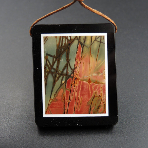 Intarsia Pendant Natural Red Creek Jasper W Black Onyx Inlay Side Drilled Rectangle Pendant Multi Color Picasso Jasper Picture Frame P1636