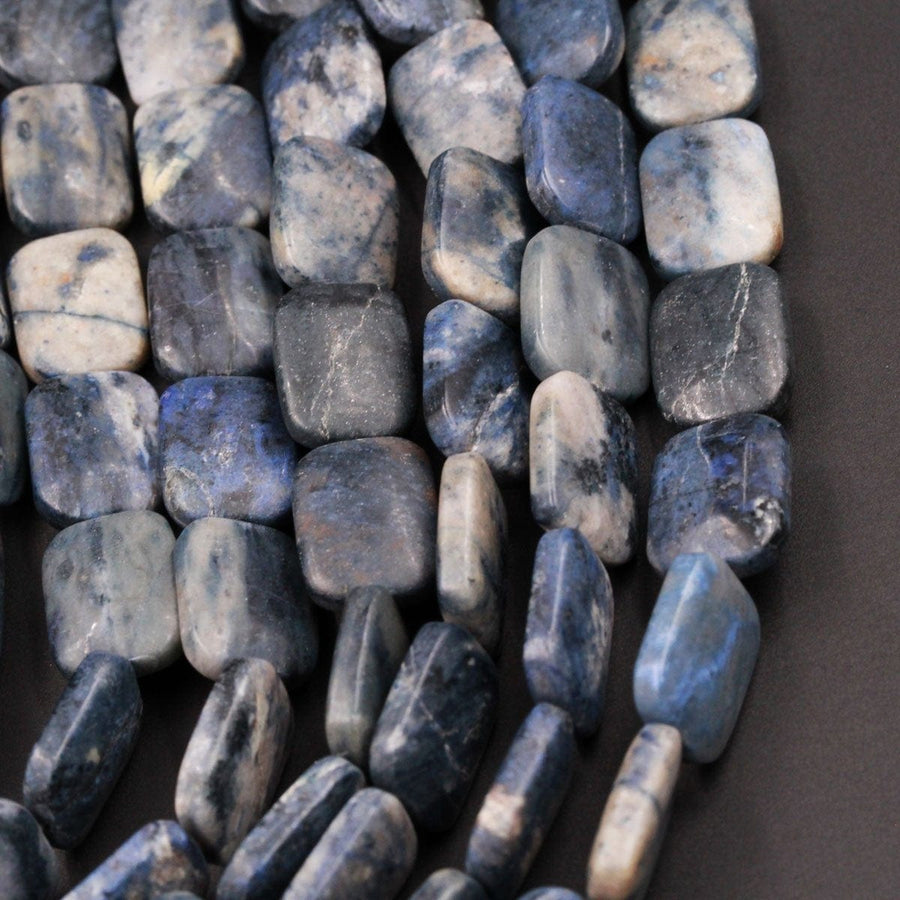 Natural Dumortierite Matte Beads 12mm x 18mm Rectangle Flat Rectangular Thin Matte Beads Earthy Blue Jasper 16" Strand