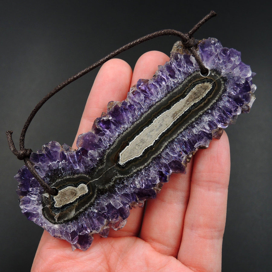Amethyst Stalactite Flower Pendant Drilled Stalactite Slice Freeform Irregular Natural Stone Pendant P1629