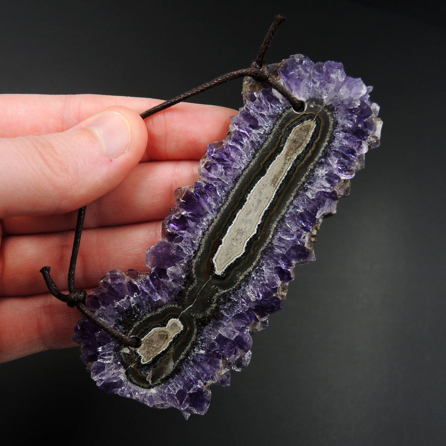 Amethyst Stalactite Flower Pendant Drilled Stalactite Slice Freeform Irregular Natural Stone Pendant P1629