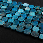 Large Natural Blue Apatite Square Beads Chiseled Cushion Pillow Flat Nugget Teal Blue Gemstone Designer Beads Unique Gem Cut 16" Strand