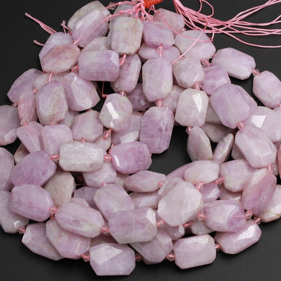 Faceted Kunzite Rectangle Beads Slab Cushion Rectangular Nugget Slice Real Genuine Violet Purple Pink Kunzite Gemstone Focal Bead 16" Strand