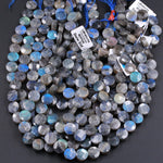 Faceted Labradorite Coin Disc Beads 12mm 14mm Natural Dark Labradorite Brilliant Blue Green Flashes Fire Good For Earring 16" Strand