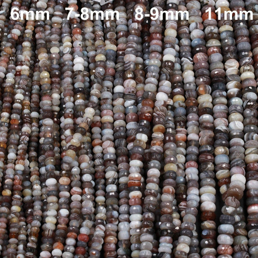 Large Chunky Natural Botswana Agate 6mm 8mm 9mm 10mm 12mm Faceted Rondelle Wheel Beads Micro Diamond Facet Sparkling Gemstone 16" Strand