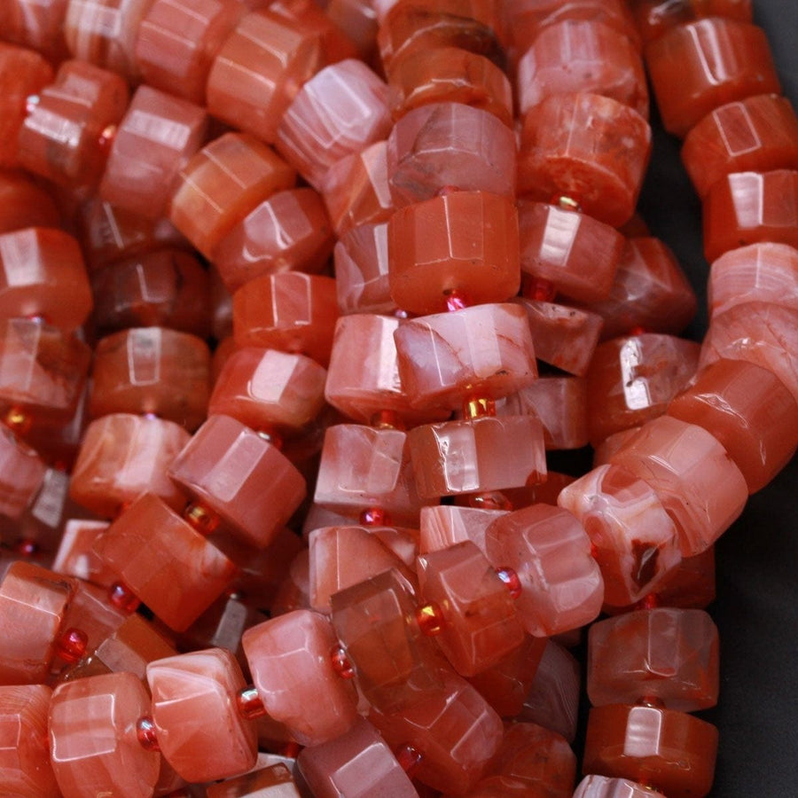 Rare Natural Moroccan Red Agate 12mm x 8mm Faceted Rondelle Beads Faceted Wheel Beads Red Agate 16" Strand