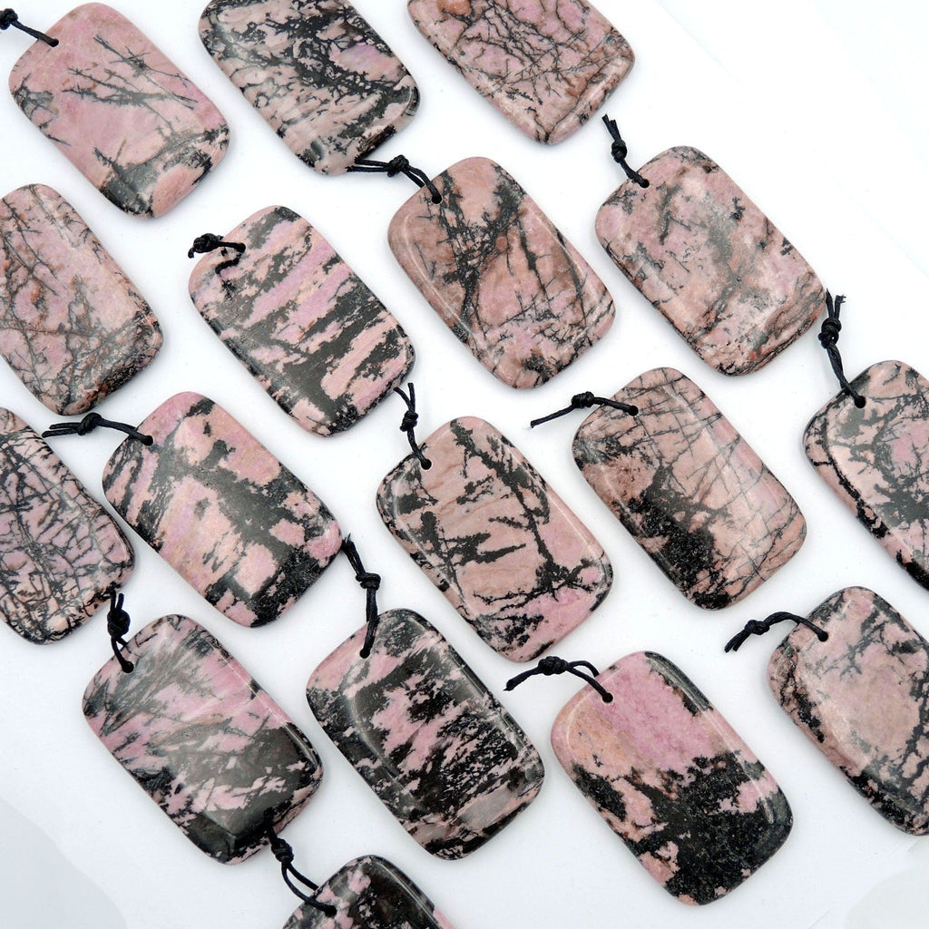 Large Natural Pink Rhodolite Pendant Rectangle Pendant Top Drilled Bead Pendant Rectangle Pendant Vibrant Black and Pink Pattern