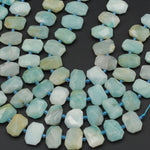 Natural Amazonite Faceted Rectangle Flat Cushion Nugget Center Drilled Octagon Natural Blue Amazonite Bead 16" Strand