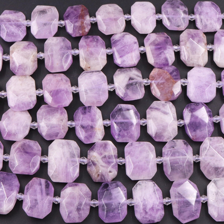 Faceted Natural Violet Purple Amethyst Rectangle Octagon Beads Center Drilled Cushion Nugget Thin Flat Slice Gemstone 16" Strand