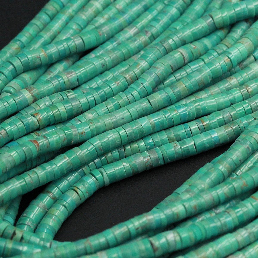 Genuine 100% Natural Turquoise Heishi Beads 4mm 5mm 7mm Rondelle Genuine Bright Blue Green Turquoise Bead Center Drilled Full 16" Strand