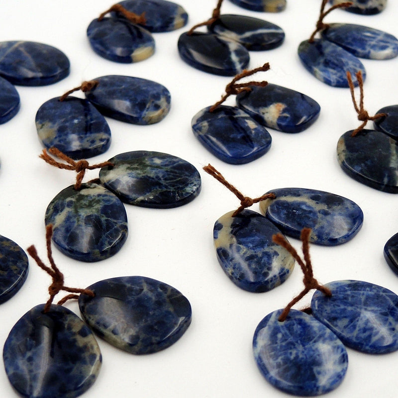 Natural Blue Sodalite Earring Pair Freeform Oval Cabochon Cab Drilled Matched Gemstone Bead Pair