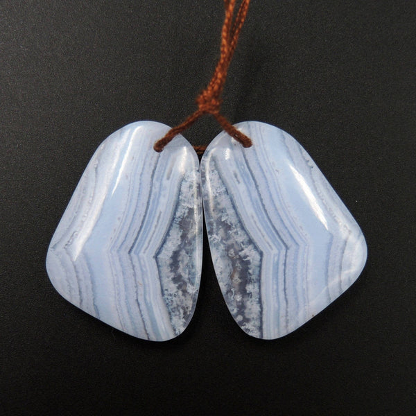Natural Blue Lace Agate Earring Pair Freeform Cabochon Cab Drilled Matched Earrings Pair Stone E2064