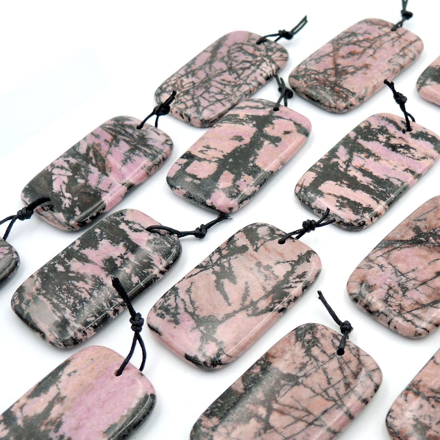 Large Natural Pink Rhodolite Pendant Rectangle Pendant Top Drilled Bead Pendant Rectangle Pendant Vibrant Black and Pink Pattern