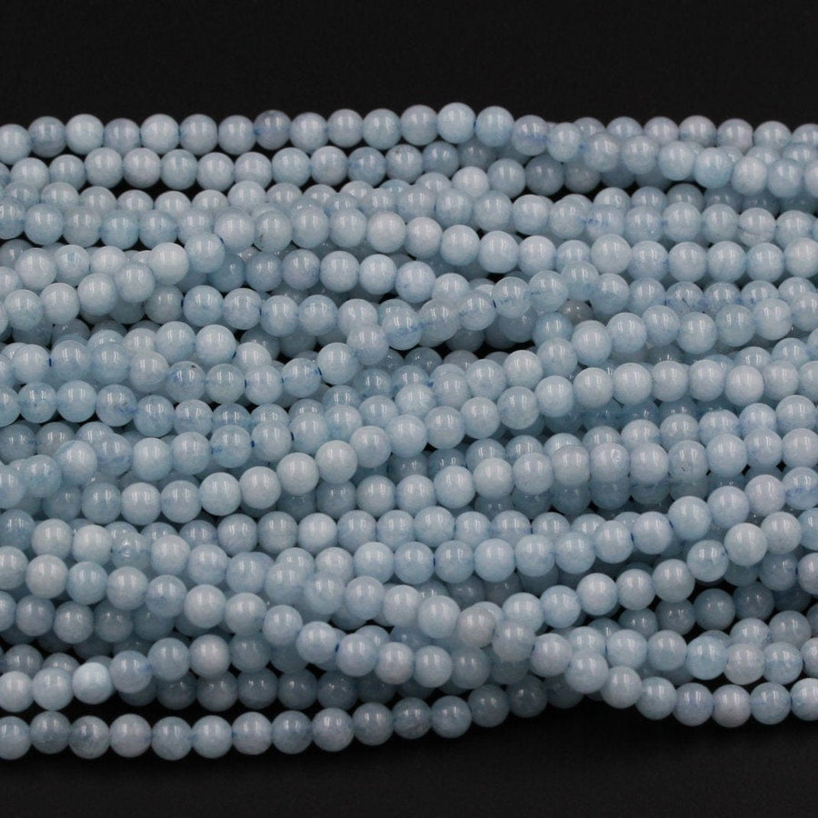 Natural Blue Aquamarine 4mm Round Beads Natural Blue Gemstone 16" Strand