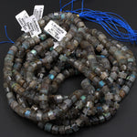 AAA Faceted Labradorite Rondelle Beads Flashy Natural Rainbow Fire Faceted 10mm x 6mm Wheel Cylinder Rondelle Beads 16" Strand