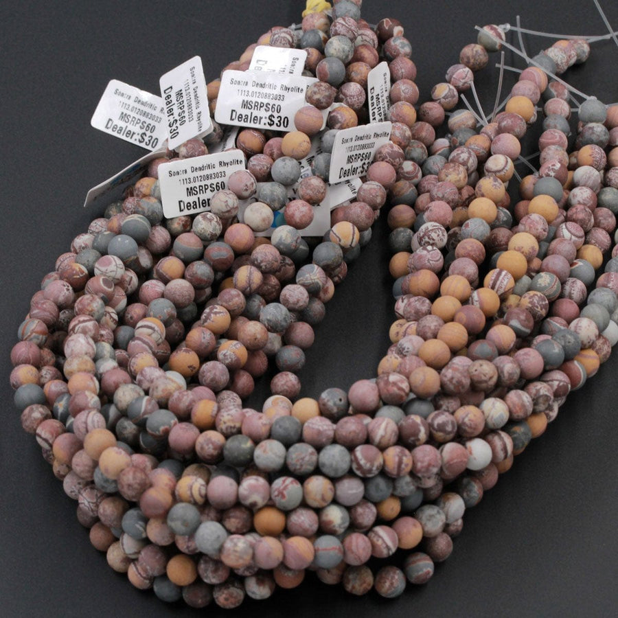 Matte Sonora Dendritic Rhyolite 6mm Round Beads 8mm Round Beads Matte High Quality Rare Jasper 16" Strand