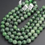 Large Faceted Natural Ruby Zoisite 16mm Round Beads Green Zoisite Gemstone 16" Strand