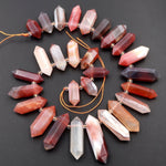 Rare Botswana Red Agate Beads Faceted Double Terminated Points Top Side Drilled Large Healing Natural Red Crystal Focal Pendant 16" Strand