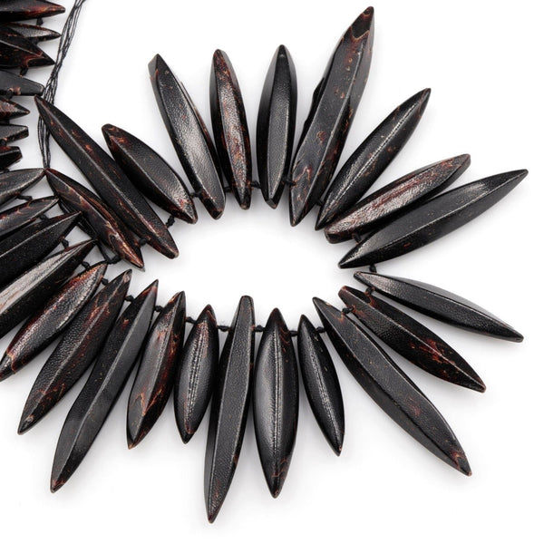 Natural Black Coral Branch Beads, Black Sponge Coral Beads, Black Coral Sticks, Freeform Irregular Super Long Coral Spike Beads 16" Strand