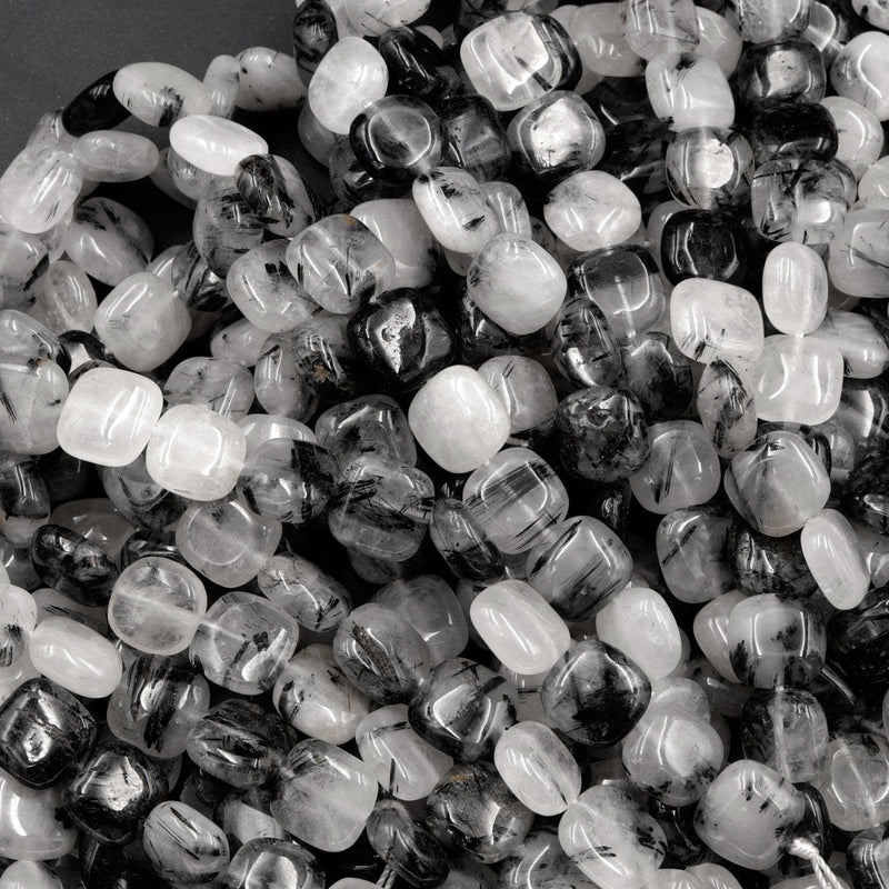 Black Rutilated Quartz Tube Beads for Jewelry Making - Dearbeads