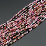 Micro Faceted Tiny Natural Multicolor Tourmaline Round Beads 3mm Faceted Round Beads 16" Strand