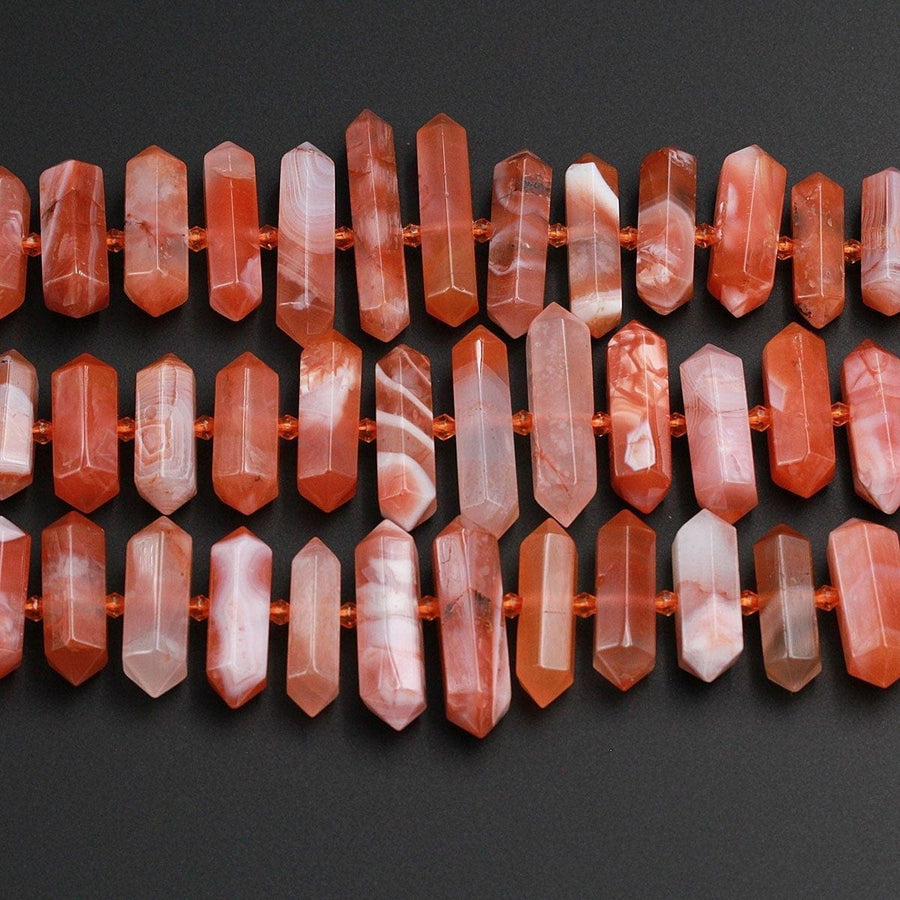 Rare Red Moroccan Agate Faceted Double Terminated Pointed Beads Drilled Large Healing Natural Red Crystal Focal Pendant Bead 16" Strand