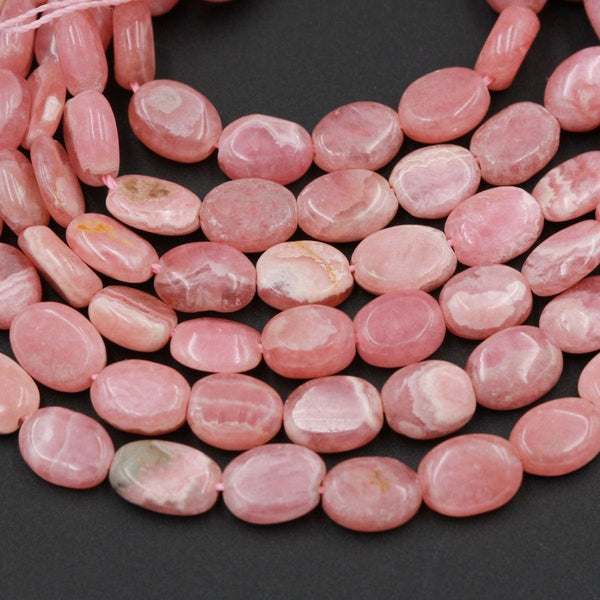 Natural Pink Rhodochrosite Beads Flat Oval Nuggets Real Genuine Natural Gemmy Pink Red Gemstone 16" Strand