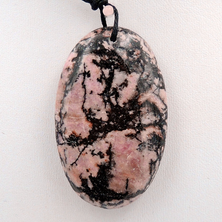 Natural Pink Rhodolite Pendant Oval Shape Pendant Top Drilled Bead Pendant Oval Pendant Vibrant Black and Pink