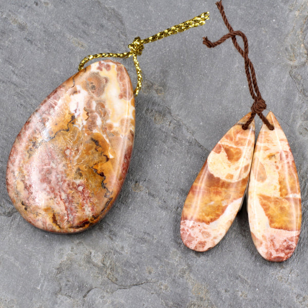 Matching Set Mexican Galaxy Jasper Earring Pair with Teardrop Pendant