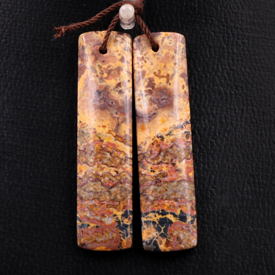 Natural Leopard Skin Jasper Earring Pair Drilled Gemstone Earring Cabochon Cab Pair Rectangle Matched Earrings Bead Pair