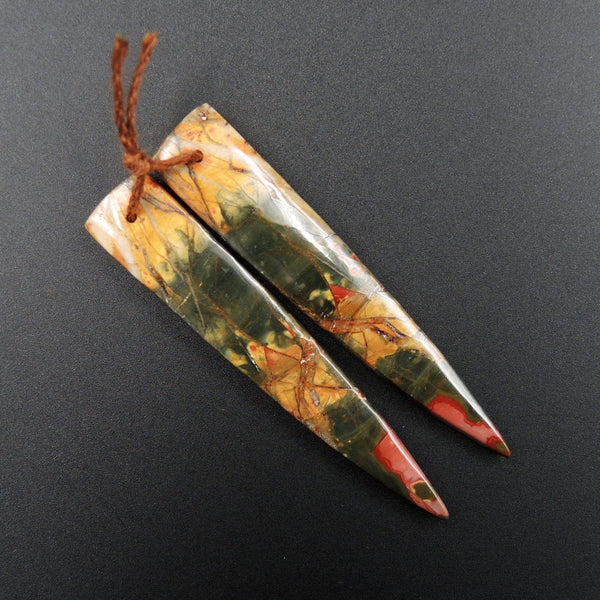 Natural Red Creek Jasper Earring Pair Cabochon Cab Pair Drilled Dagger Matched Earrings Bead Pair E2021
