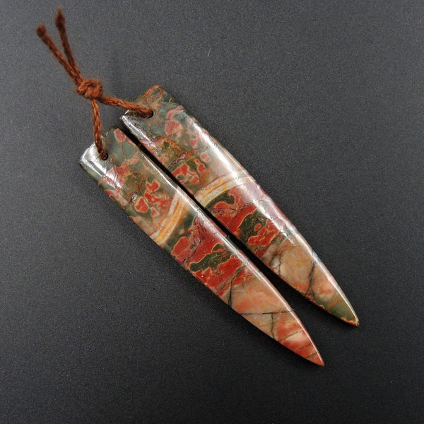 Natural Red Creek Jasper Earring Pair Cabochon Cab Pair Drilled Dagger Matched Earrings Bead Pair E2023