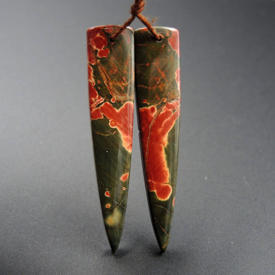 Natural Red Creek Jasper Earring Pair Cabochon Cab Pair Drilled Dagger Matched Earrings Bead Pair E2020