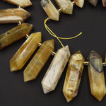 Large Natural African Yellow Opal Beads Faceted Double Terminated Points Healing Focal Pendant Top Side Drilled Bicone Bullet 16" Strand