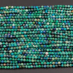Micro Faceted Natural Chrysocolla Round Beads 3mm 3.5mm 4mm Faceted Blue Green Round Beads Laser Diamond Cut Gemstone 16" Strand