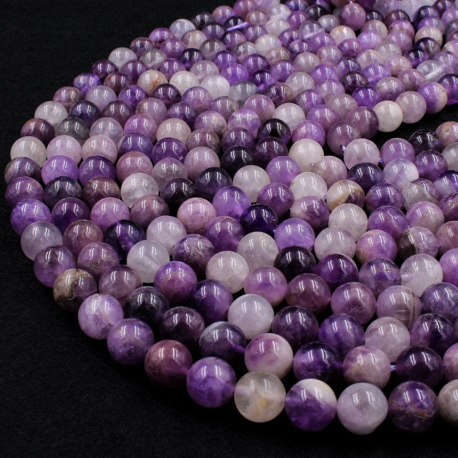 Natural Chevron Amethyst 10mm Round Beads Natural Purple White Amethyst Aka Flower Amethyst 16" Strand