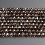 Geometric Lantern Faceted Natural Smoky Quartz 10mm Round Bead Sparkling Real Genuine Natural Smoky Quartz Gemstone High Quality 16" Strand