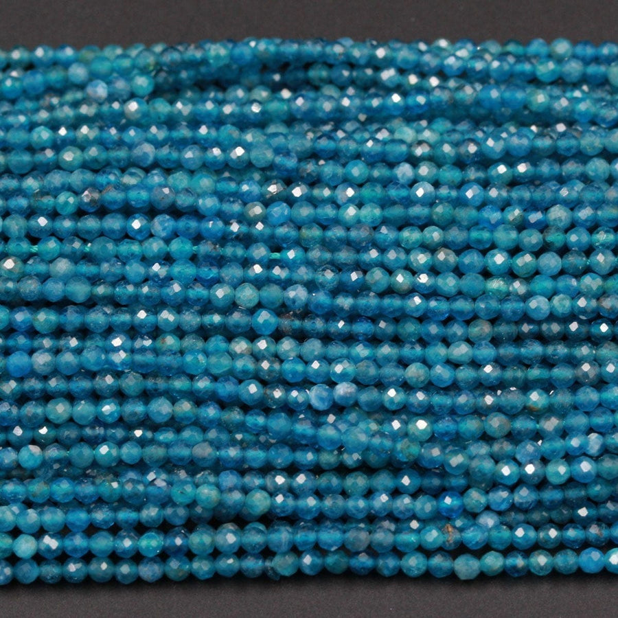 Micro Faceted Tiny Small Natural Blue Apatite Round Beads 2mm Faceted 3mm Faceted Round Beads Laser Diamond Cut Gemstone 16" Strand