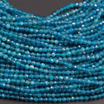 Micro Faceted Tiny Small Natural Blue Apatite Round Beads 2mm Faceted 3mm Faceted Round Beads Laser Diamond Cut Gemstone 16" Strand