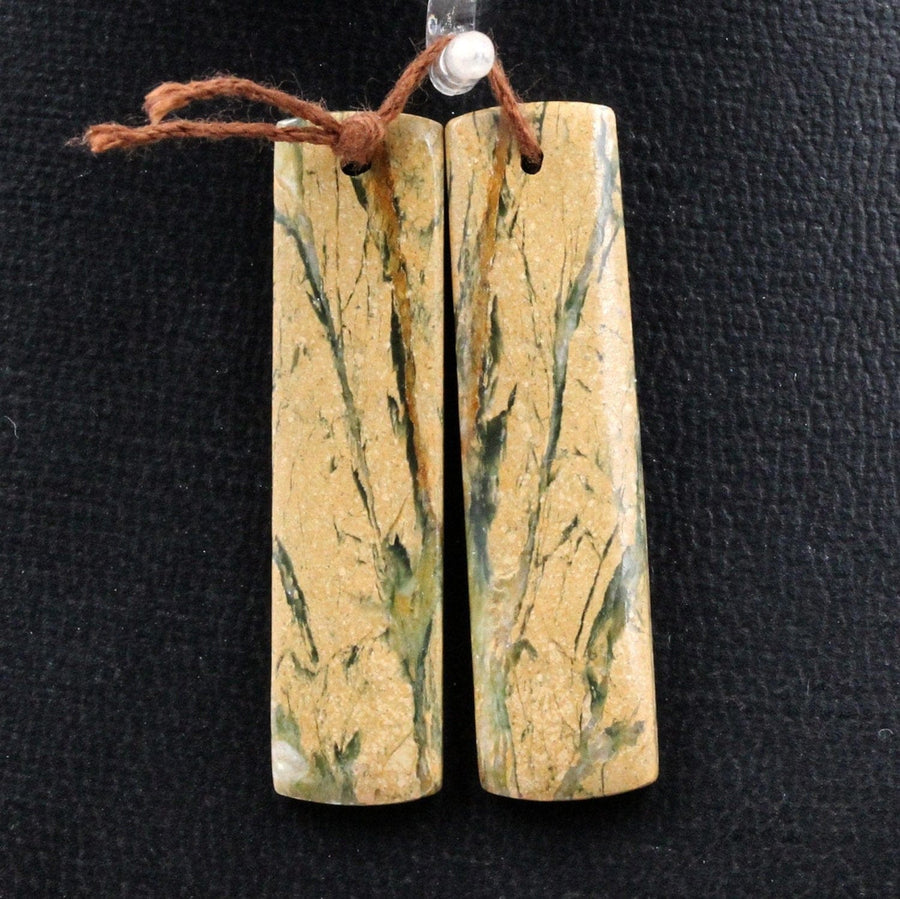 Drilled Gemstone Pair Natural Green Canyon Jasper Earring Bead Rectangle Cabochon Cab Pair Drilled Matched Earrings Bead Pair