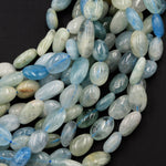 Natural Aquamarine Beads Freeform Irregular Smooth Oval Rice Nugget Real Genuine Blue Green Gemstone 16" Strand