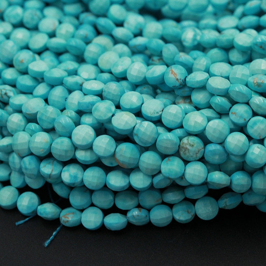 Turquoise Howlite Micro Faceted 4mm Coin Flat Disc Dazzling Facets Small Stunning Sleeping Beauty Blue Color Gemstone Diamond Cut 16" Strand