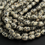 Natural Dalmatian Jasper Drum Barrel Oval Beads 12mm Thick Tube Beads Natural Black White Beige Quail Egg Look Bead 16" Strand