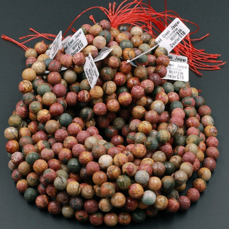 Matte Faceted Red Creek Jasper Beads 6mm Matte Faceted 8mm 10mm Round Red Green Yellow Brown Natural Multi Color Picasso Jasper 16" Strand