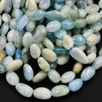 Natural Aquamarine Beads Freeform Irregular Smooth Oval Rice Nugget Real Genuine Blue Green Gemstone 16" Strand