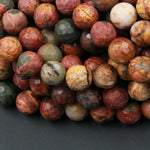 Matte Faceted Red Creek Jasper Beads 6mm Matte Faceted 8mm 10mm Round Red Green Yellow Brown Natural Multi Color Picasso Jasper 16" Strand