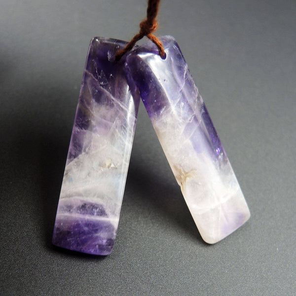 Natural Chevron Amethyst Earring Pair Rectangle Cabochon Cab Pair Drilled Matched Earrings Bead Pair Stone E334