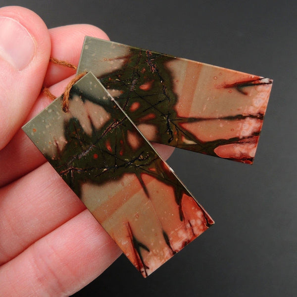 Red Creek Jasper Earring Pair Flat Rectangle Cabochon Cab Pair Drilled Matched Earrings Natural Stone Bead Pair E2849