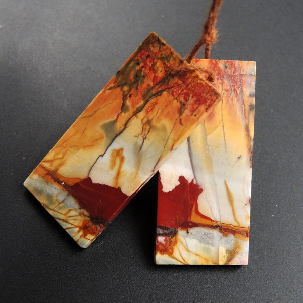 Red Creek Jasper Earring Pair Flat Rectangle Cabochon Cab Pair Drilled Matched Earrings Natural Stone Bead Pair E2847