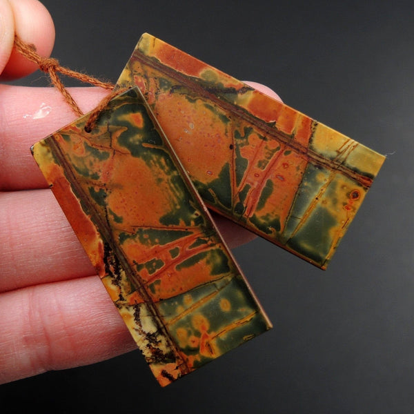 Red Creek Jasper Earring Pair Flat Rectangle Cabochon Cab Pair Drilled Matched Earrings Natural Stone Bead Pair E2843